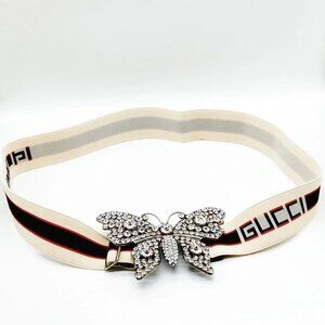 Gucci Belt Whites Cotton Metal Rhinestone 450-081425